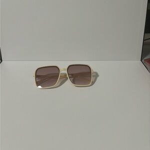 Cream Geometric Sunglasses with Double Bridge